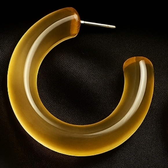 Chunky Yellow Half Hoop Big Earrings - Women's Fashion Jewelry - Picture 1 of 8